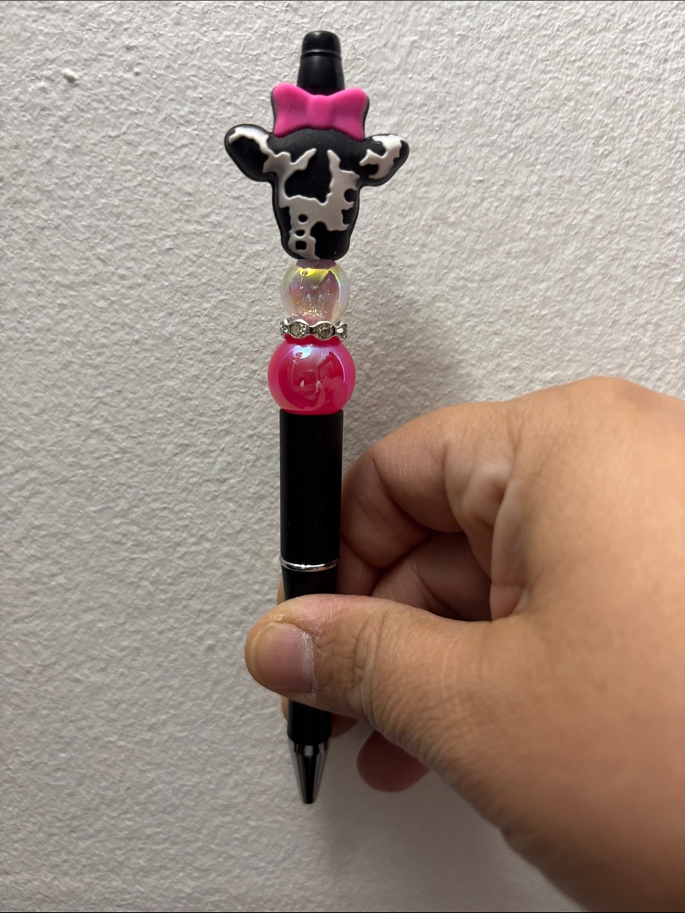 Cute Cow Bead Pen - Pink and Black Decorative Kids Pen